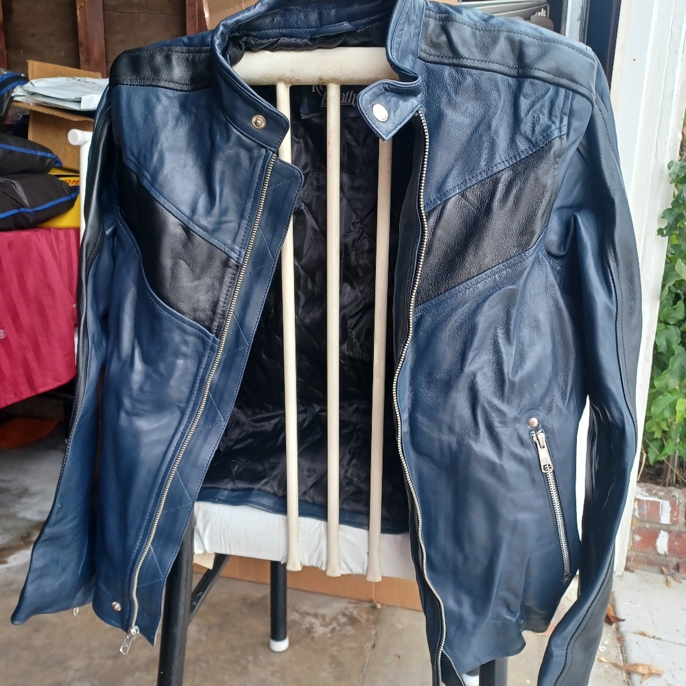 Navy Blue Cafe Racer Motorcyclist style Jacket - Picture 2 of 4